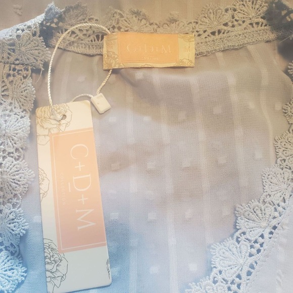 NEW C+D+M Collection Sz M Coquette Lace Cami Top 3D Dots Baby Blue Sheer Back - Picture 9 of 10